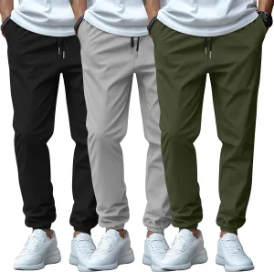 3 Pack Men's Casual Jogger Pants, Cotton Drawstring Sweatpants with Pockets Hiking Outdoor Athletic Joggers