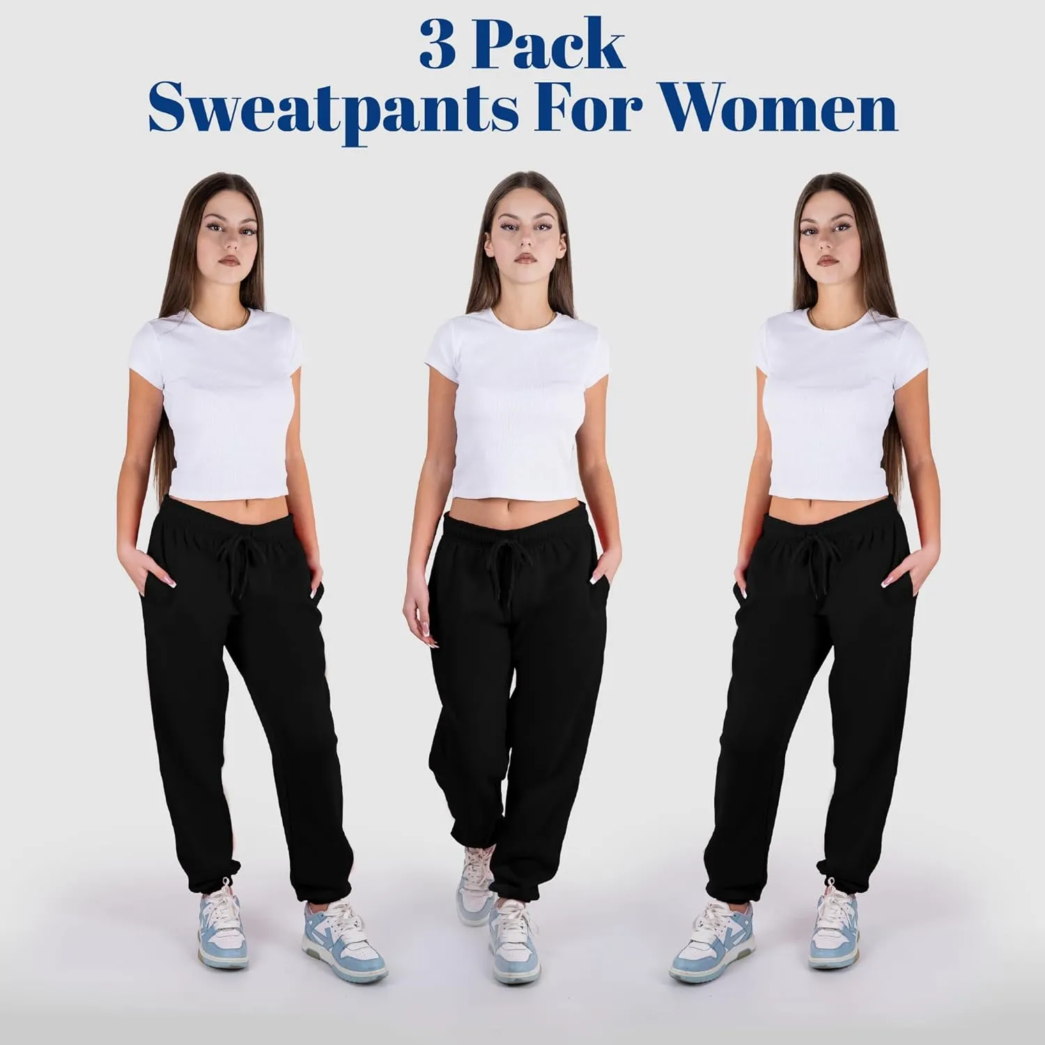 3 Pack Womens Sweatpants Comfortable Fleece Ladies Joggers