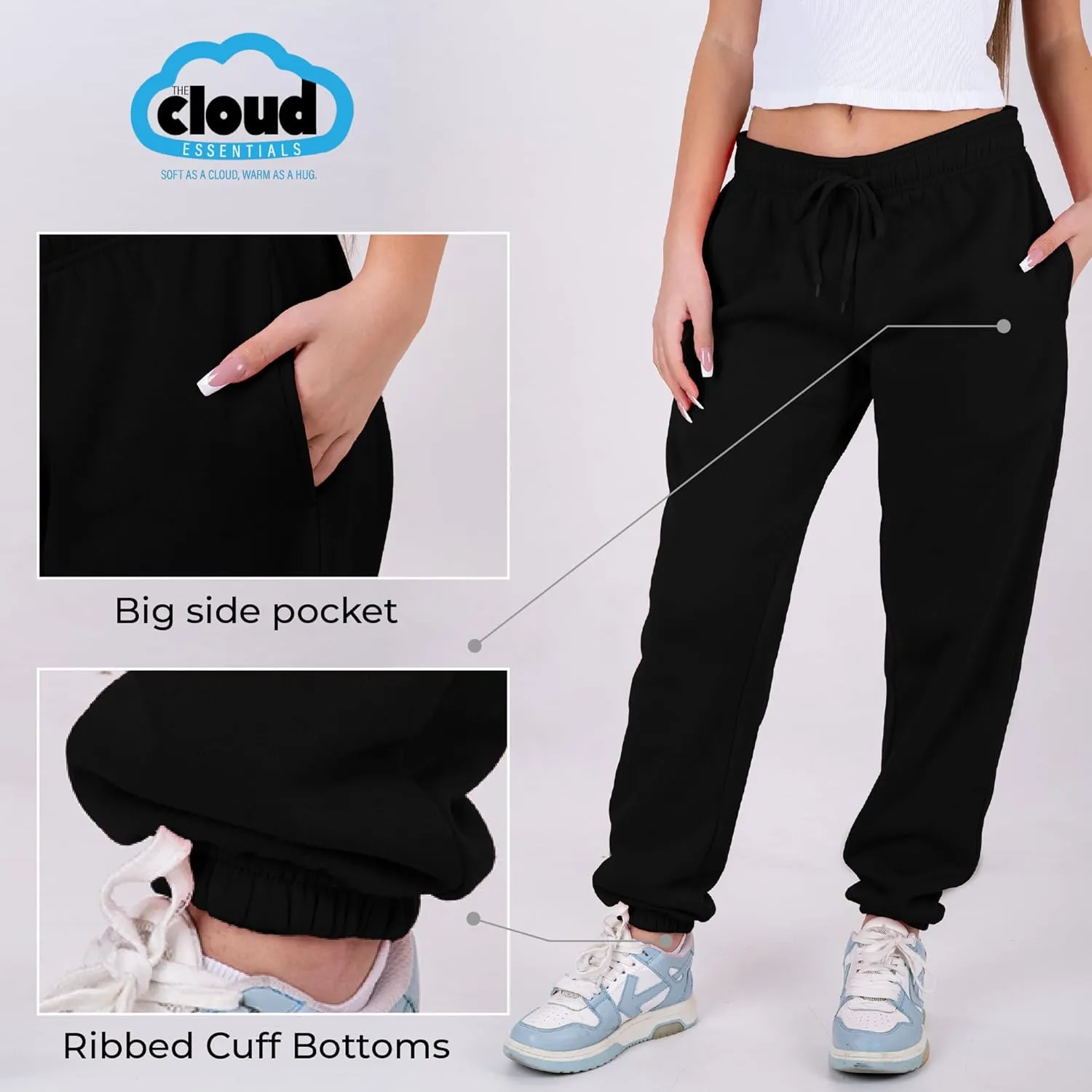 3 Pack Womens Sweatpants Comfortable Fleece Ladies Joggers