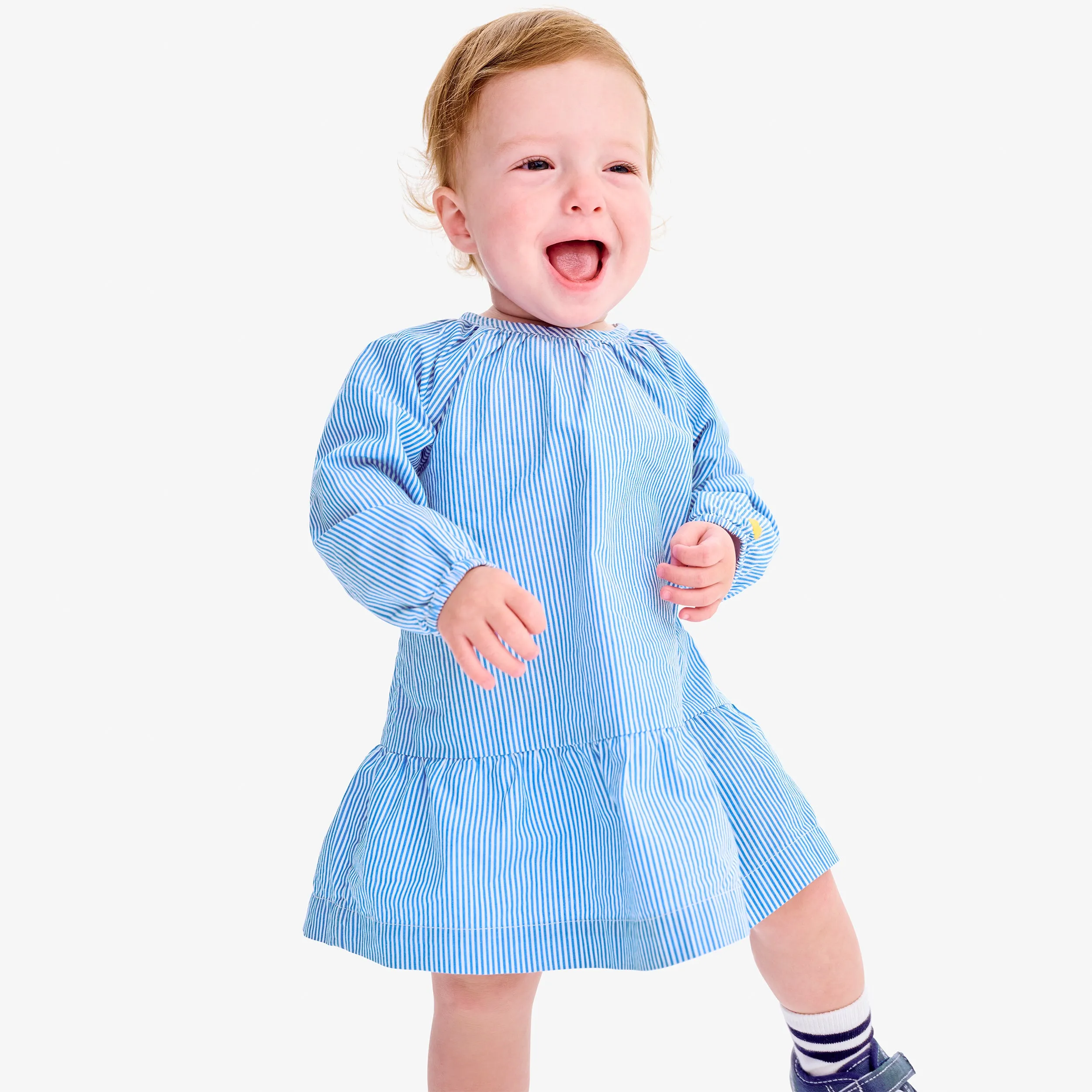 Baby popover dress in stripe
