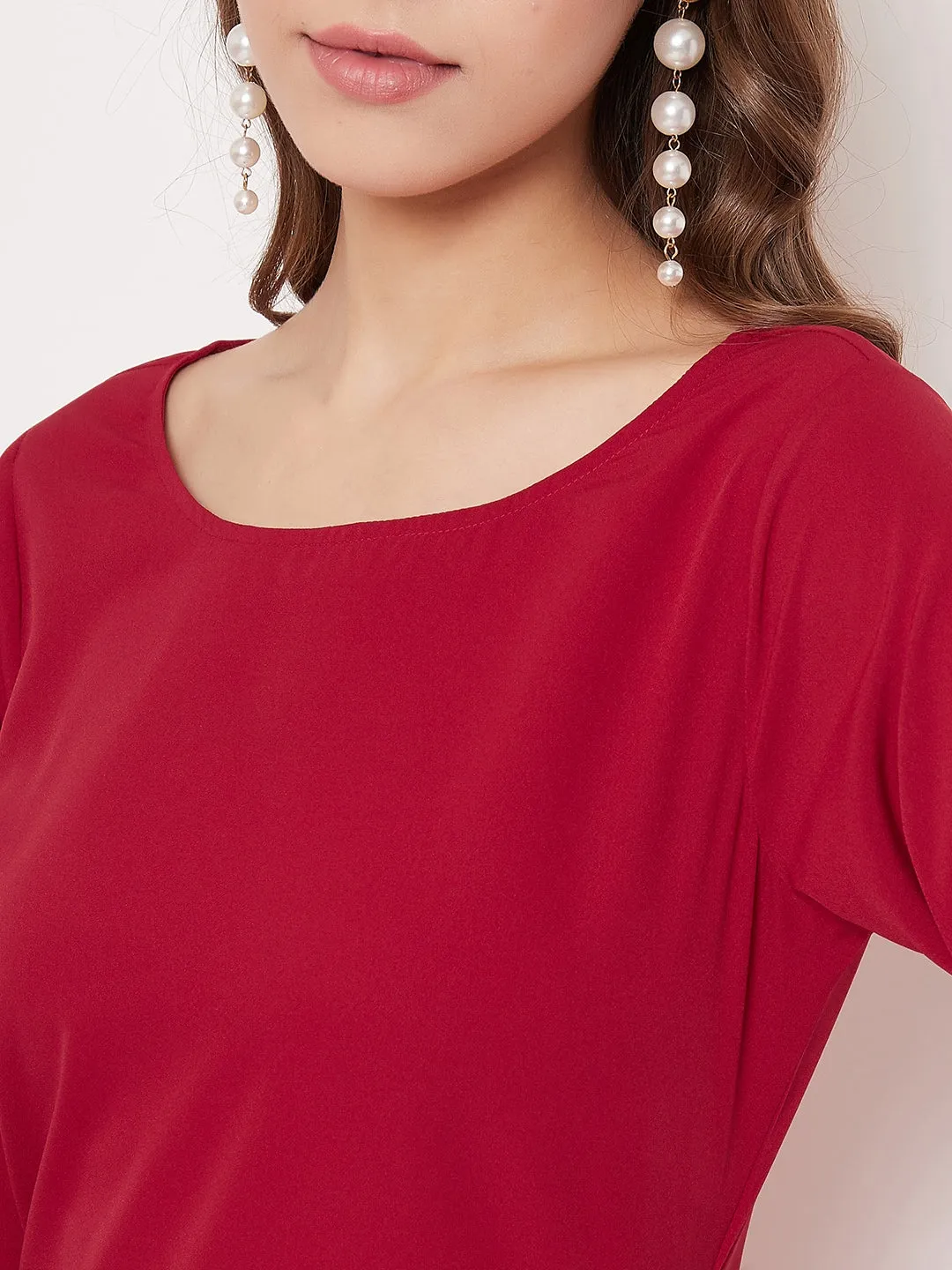 Berrylush Women Solid Red Flared Sleeves A-Line Mini Dress