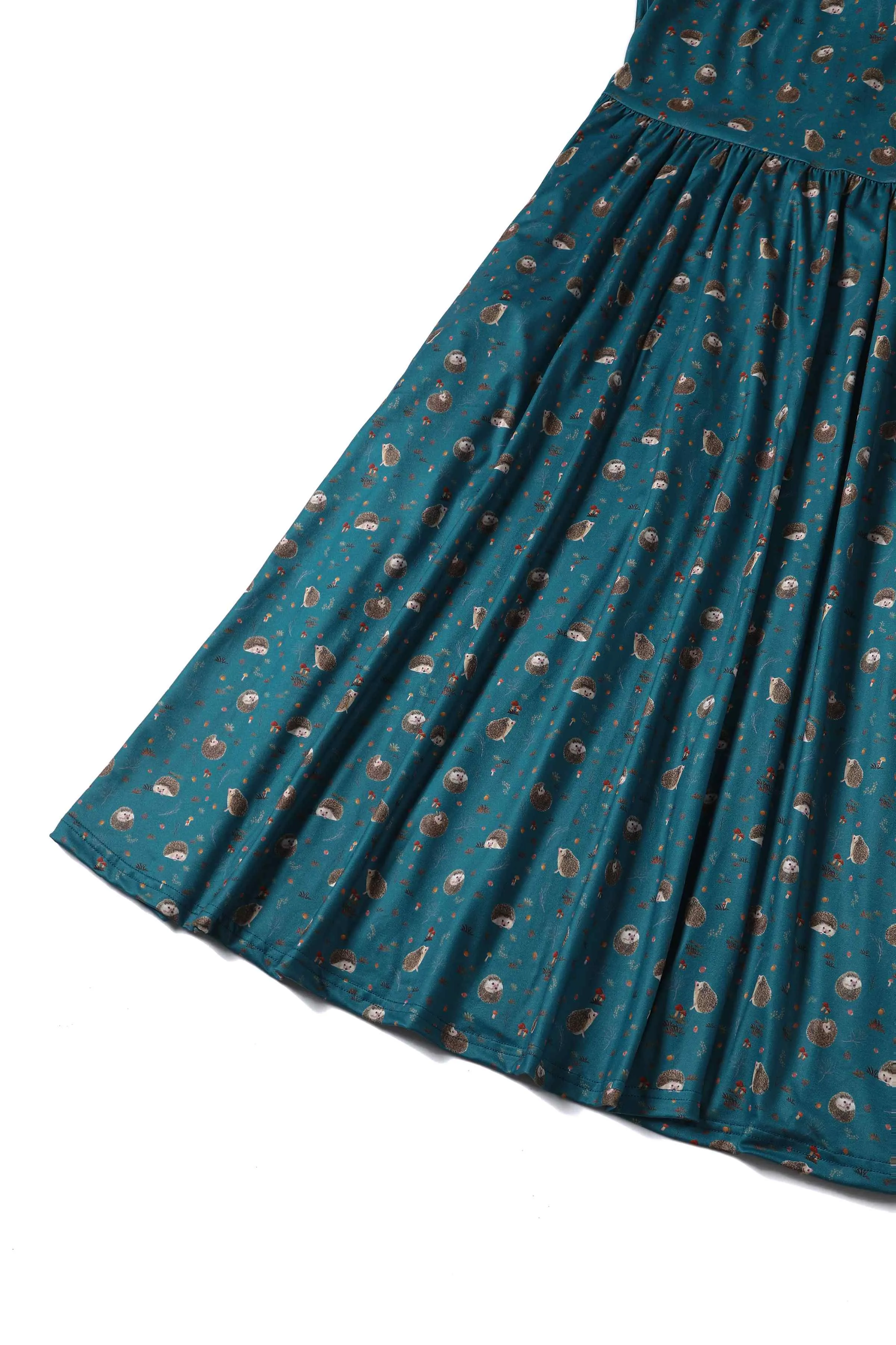 Billie Green Hedgehog & Mushroom Print Dress
