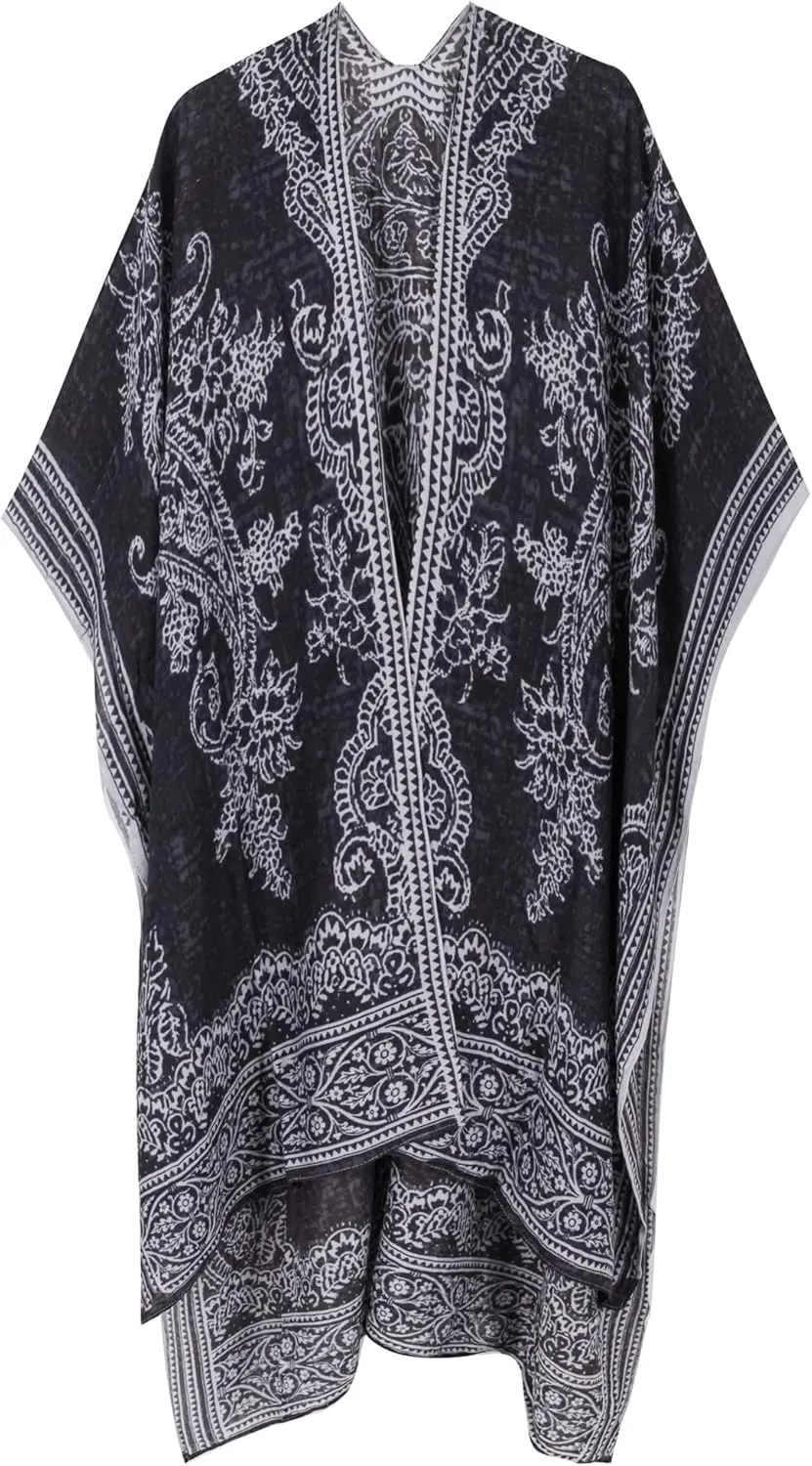 Breezy Lane Women's Kimono Cardigan Summer Swimsuit Coverups Beach Cover Up with Floral Print for Vacation