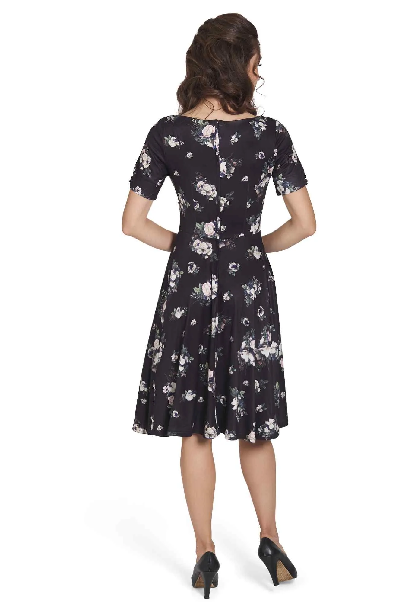 Brenda Black Floral Flared Dress