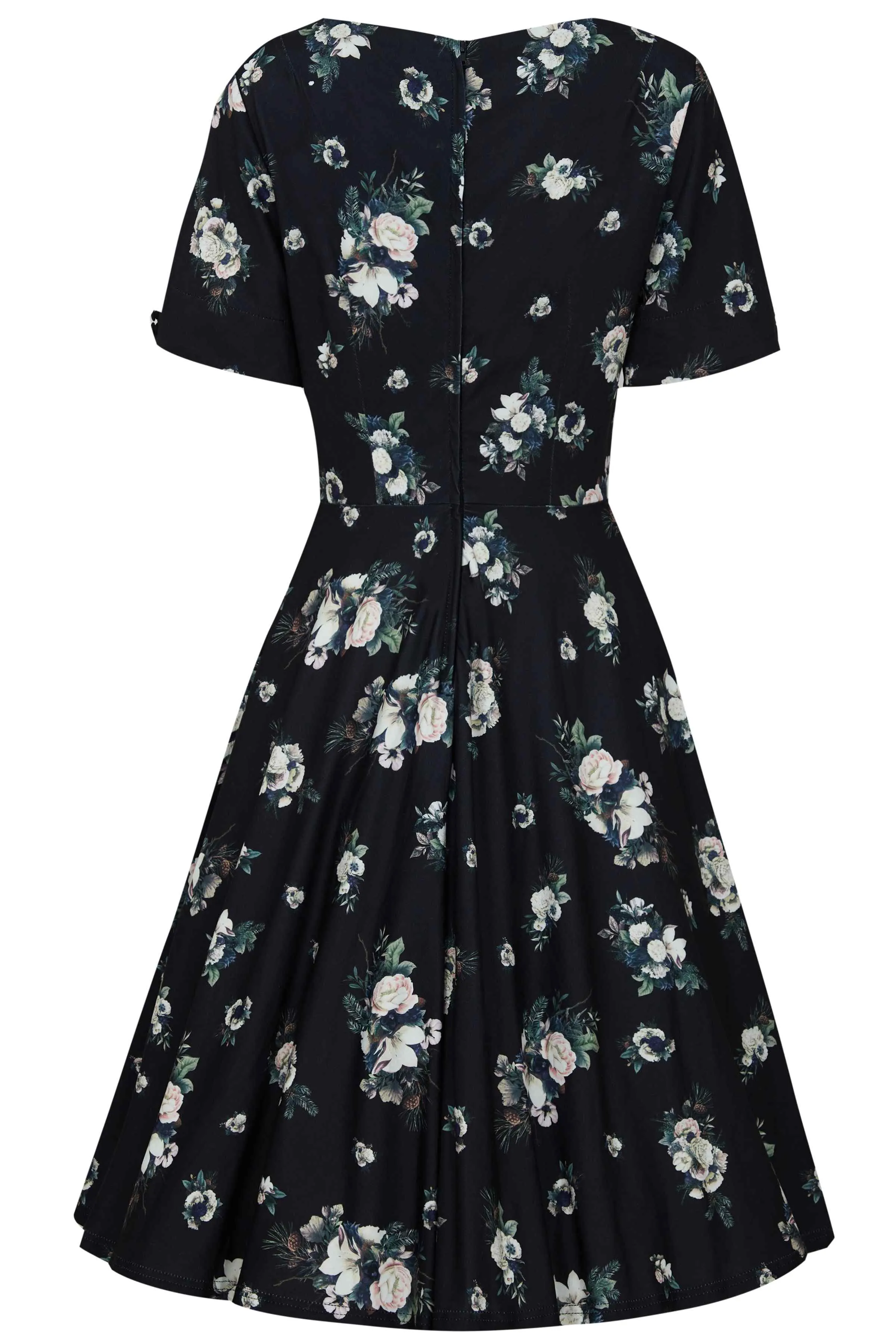 Brenda Black Floral Flared Dress
