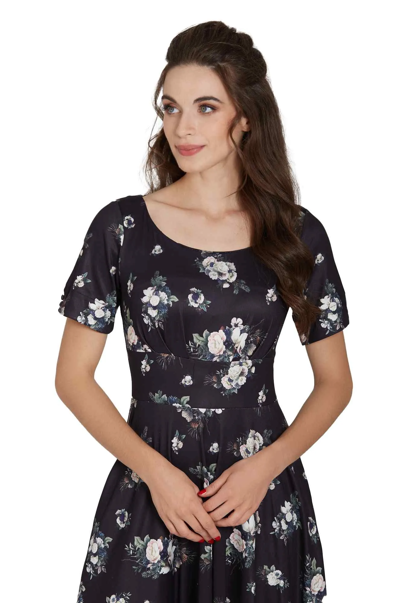 Brenda Black Floral Flared Dress