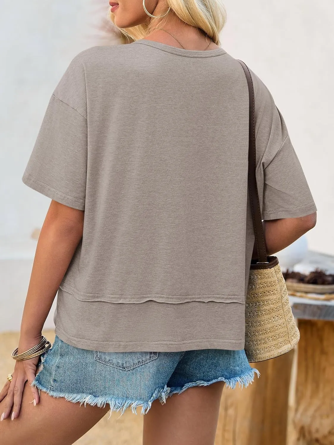 Cicy Bell Womens Summer V Neck T Shirts Casual Short Sleeve Flowy Tops Cute Loose Fit Basic Tees