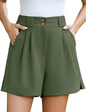COZYPOIN Dressy Shorts for Women Casual Summer Elastic High Waisted Wide Leg Pleated Work Trouser Short with Pockets