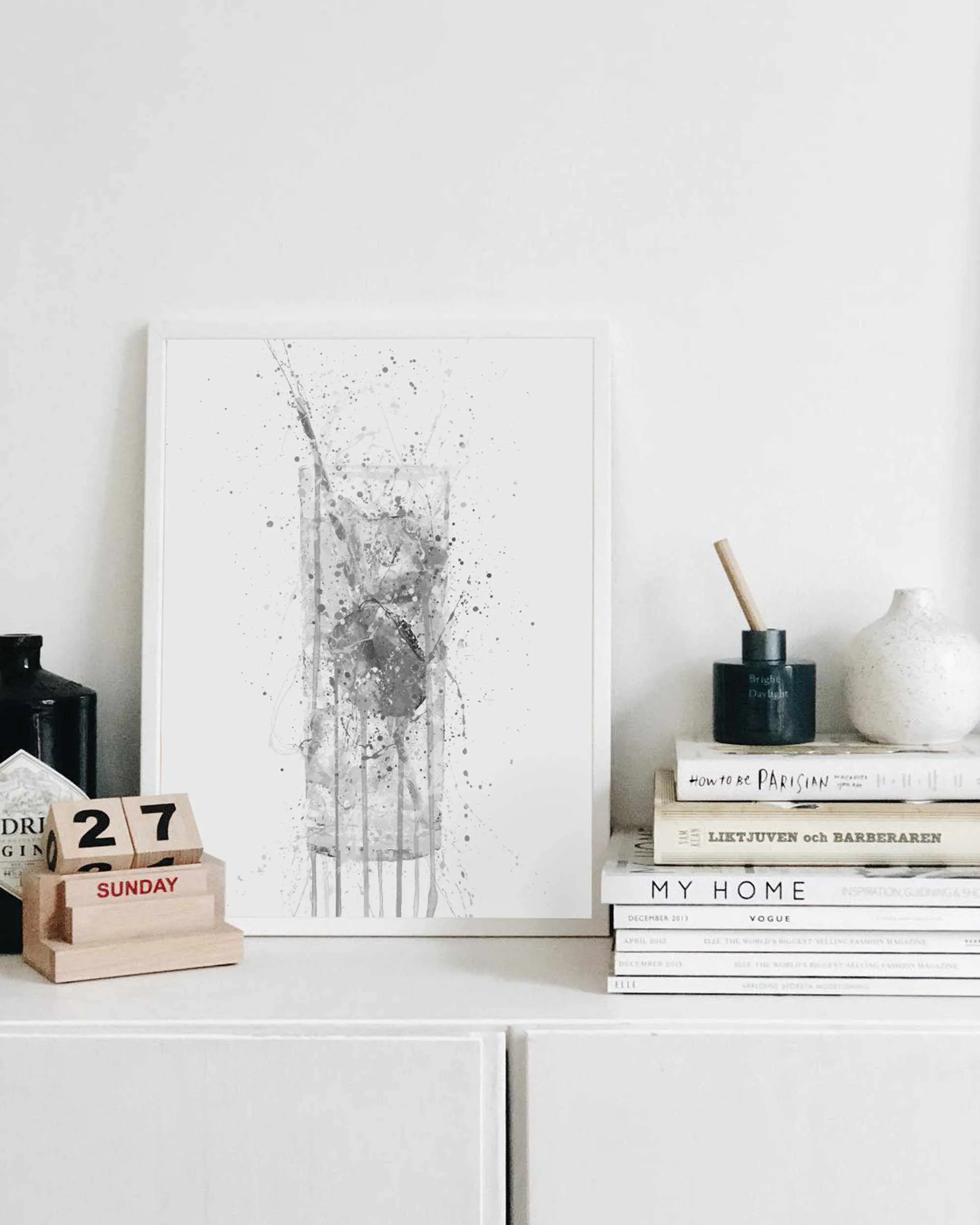 Gin & Tonic Glass Wall Art Print (Grey Edition)