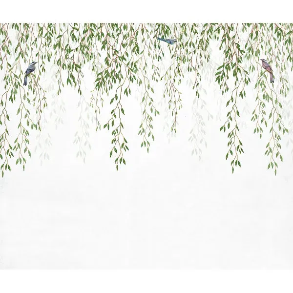 Hanging Botanical Creeper with Birds, Customised Wallpaper