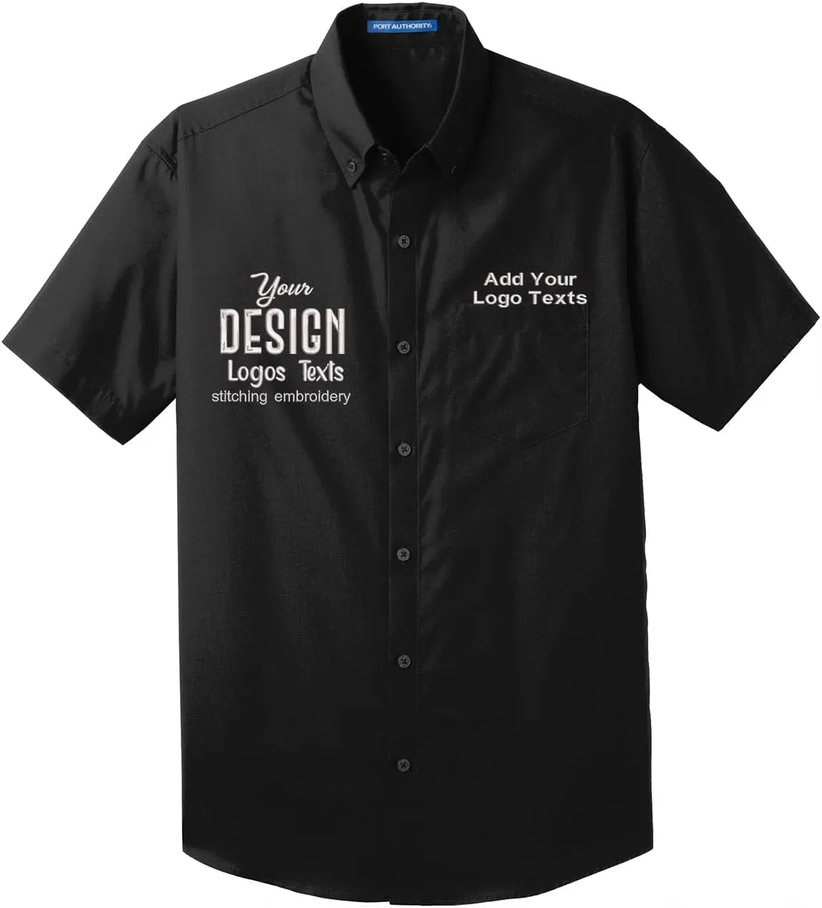 INK STITCH Men W101 Custom Embroidery Logo Texts Care Free Poplin Short Sleeve Shirts