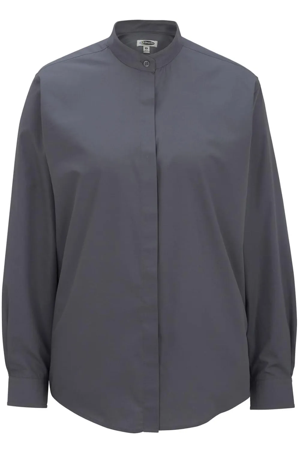 Ladies' Dark Grey Banded Collar Broadcloth Shirt