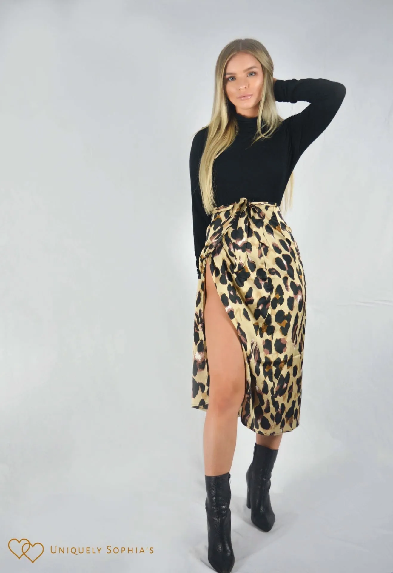 Leopard print wrap midi skirt