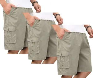 Men's Cotton Full Elastic Waist Cargo Shorts Loose Fit Drawstring Short