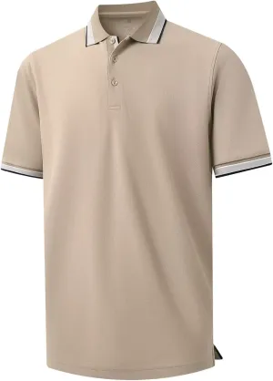 Men's Pique Polo Shirts Long Sleeve Cotton Blend Tipped Casual Collared Polo Shirts Business Classic Fit