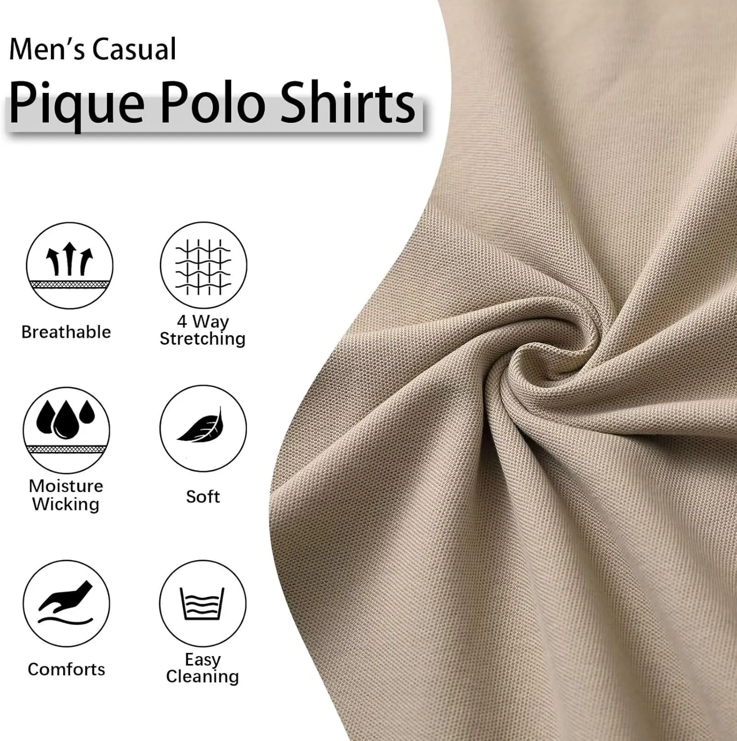 Men's Pique Polo Shirts Long Sleeve Cotton Blend Tipped Casual Collared Polo Shirts Business Classic Fit