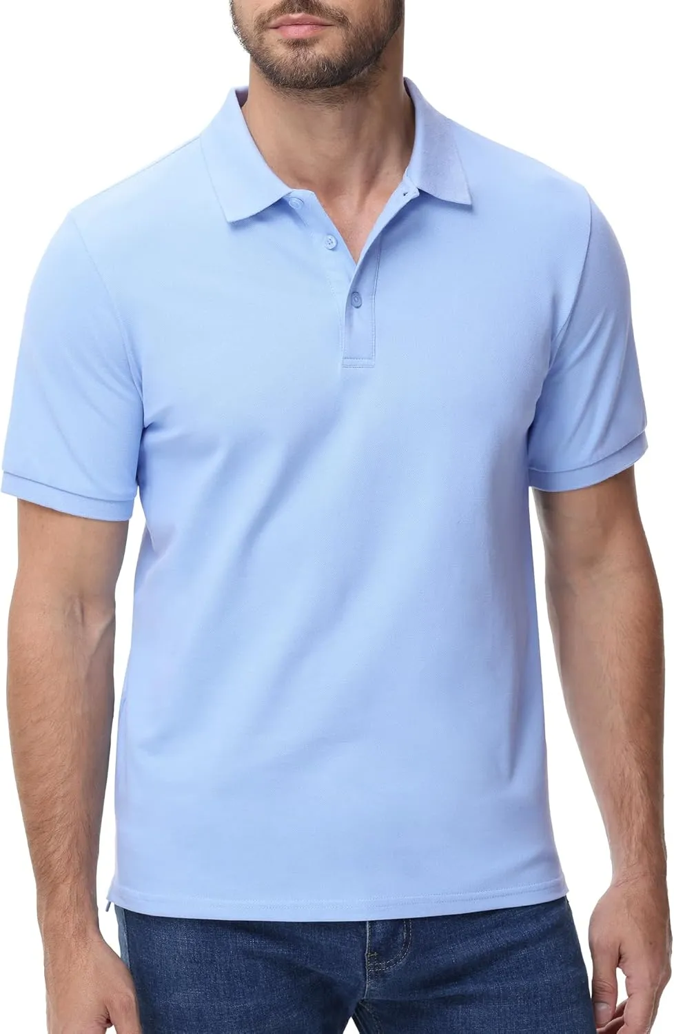 MIER Polo Shirts for Men Cotton Short Sleeve Golf Tennis Collared Shirt for Casual Work Travel, 3 Buttons, Ultra Soft