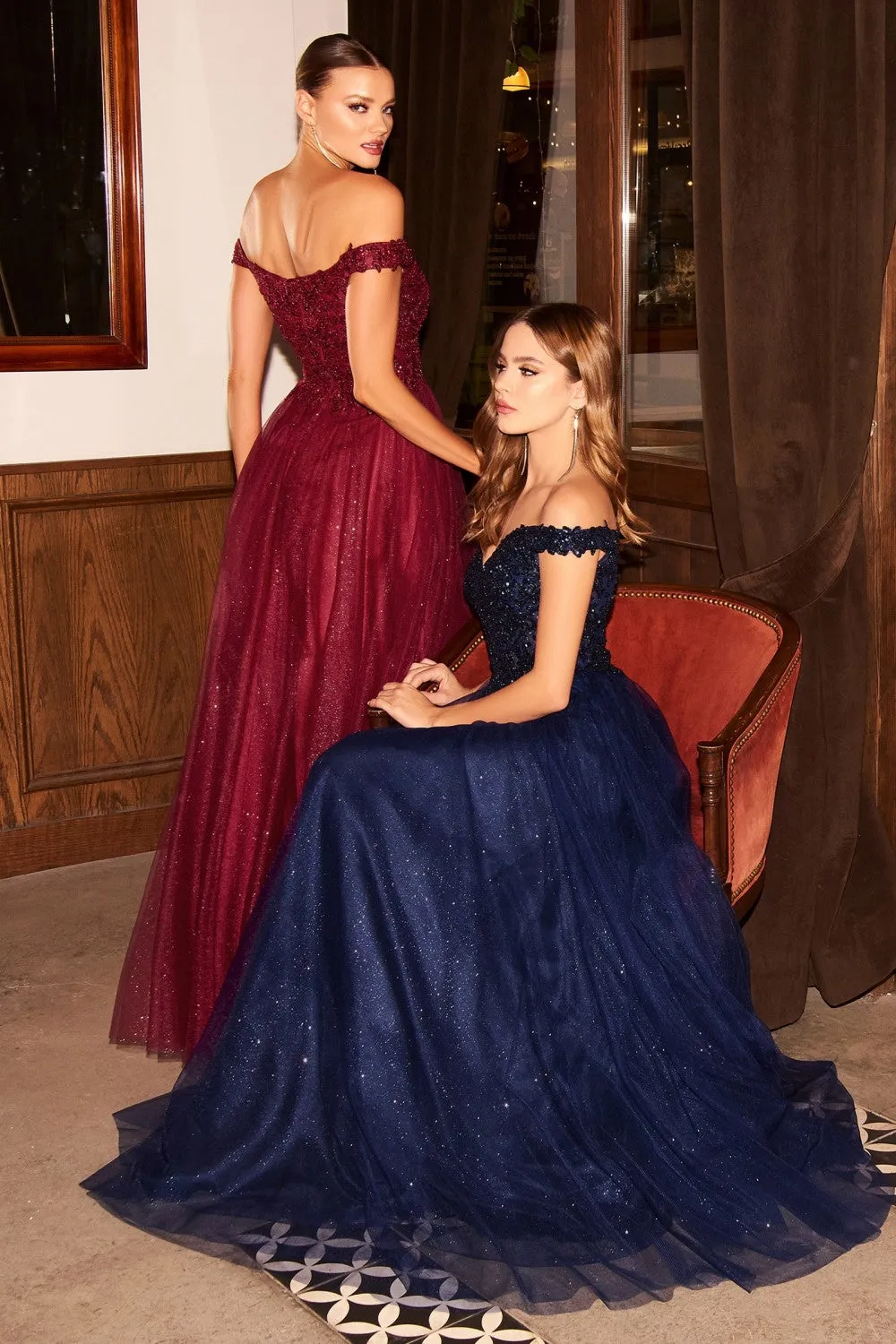 Ophelia Prom Dress Off the Shoulder Ball Gown C177AX-Burgundy