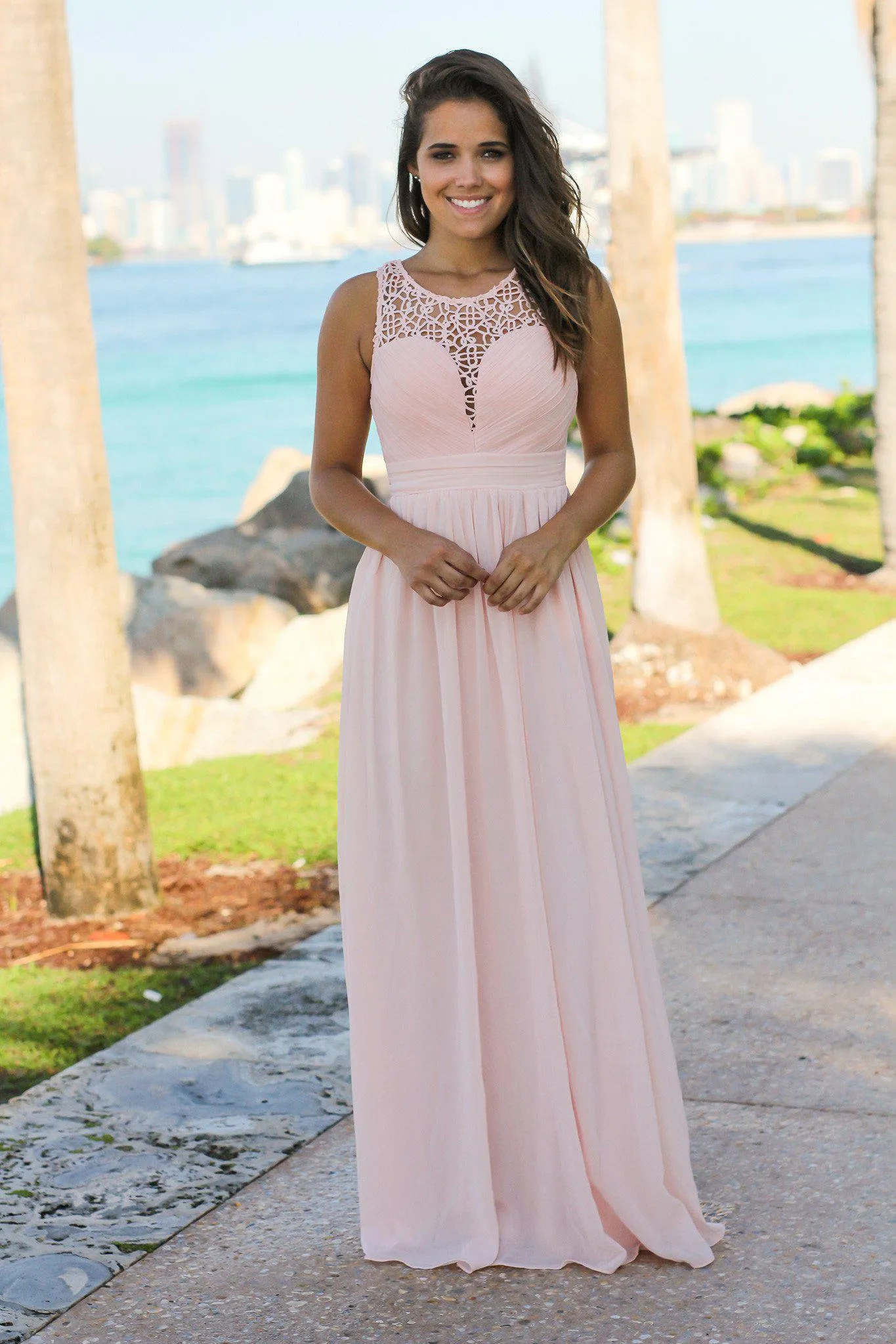 Pink Crochet Maxi Dress