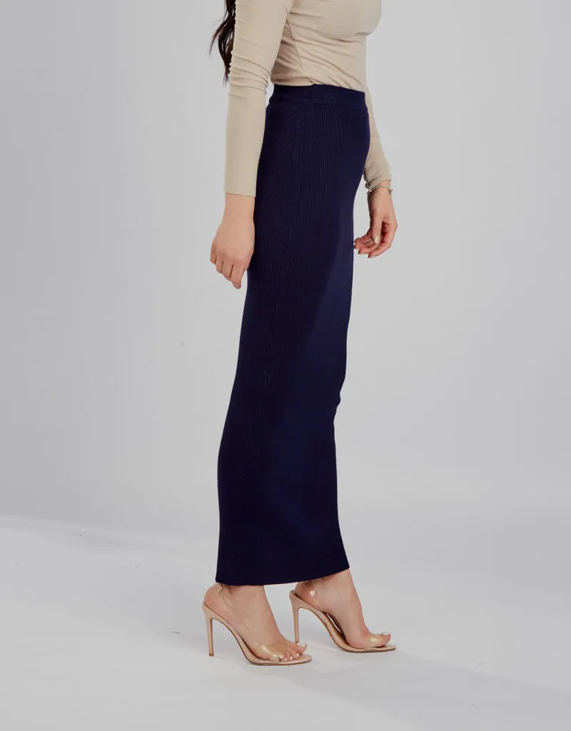 Ribbed Knit Skirt - Shades of Blue