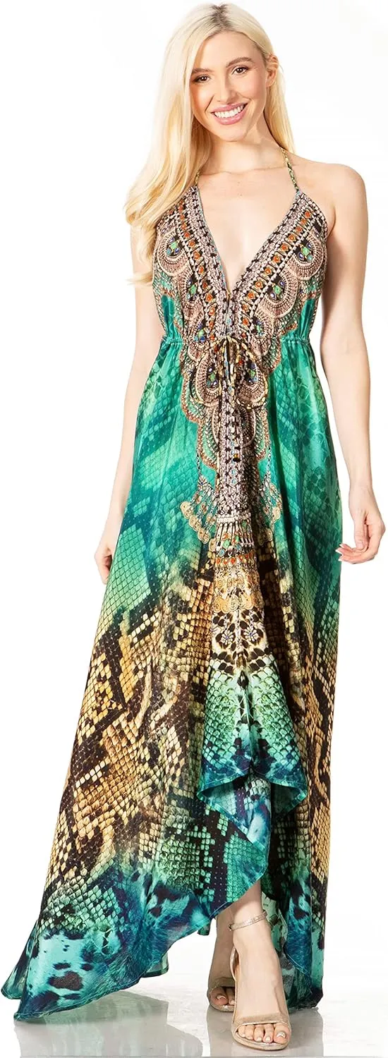 Sakkas Lizi 2 Women's Maxi High-Low Halter Handkerchief Dress Beach Party Vacation