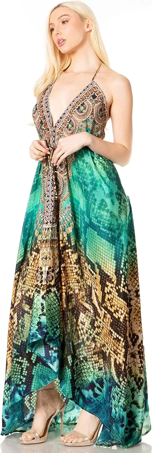 Sakkas Lizi 2 Women's Maxi High-Low Halter Handkerchief Dress Beach Party Vacation