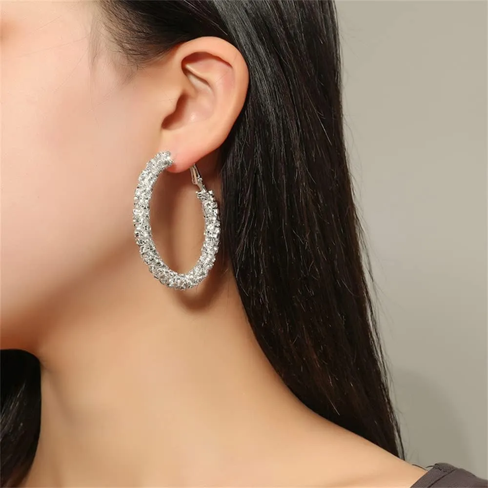 Shiny Big Hoop Earrings for Women Girls Boho Rhinestone Wrapped Hoops Dangle Huggie Earring Lightweight Comfortable Sparkle Wedding Christmas Birthday Jewelry Gifts 50mm