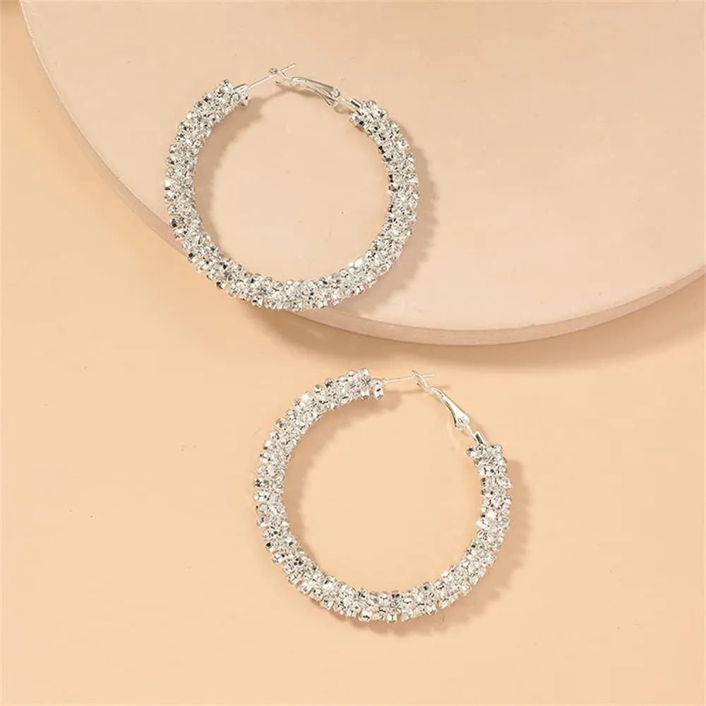 Shiny Big Hoop Earrings for Women Girls Boho Rhinestone Wrapped Hoops Dangle Huggie Earring Lightweight Comfortable Sparkle Wedding Christmas Birthday Jewelry Gifts 50mm