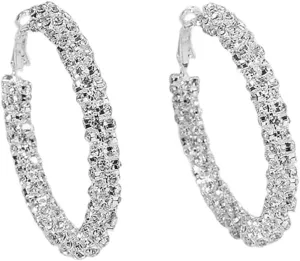 Shiny Big Hoop Earrings for Women Girls Boho Rhinestone Wrapped Hoops Dangle Huggie Earring Lightweight Comfortable Sparkle Wedding Christmas Birthday Jewelry Gifts 50mm