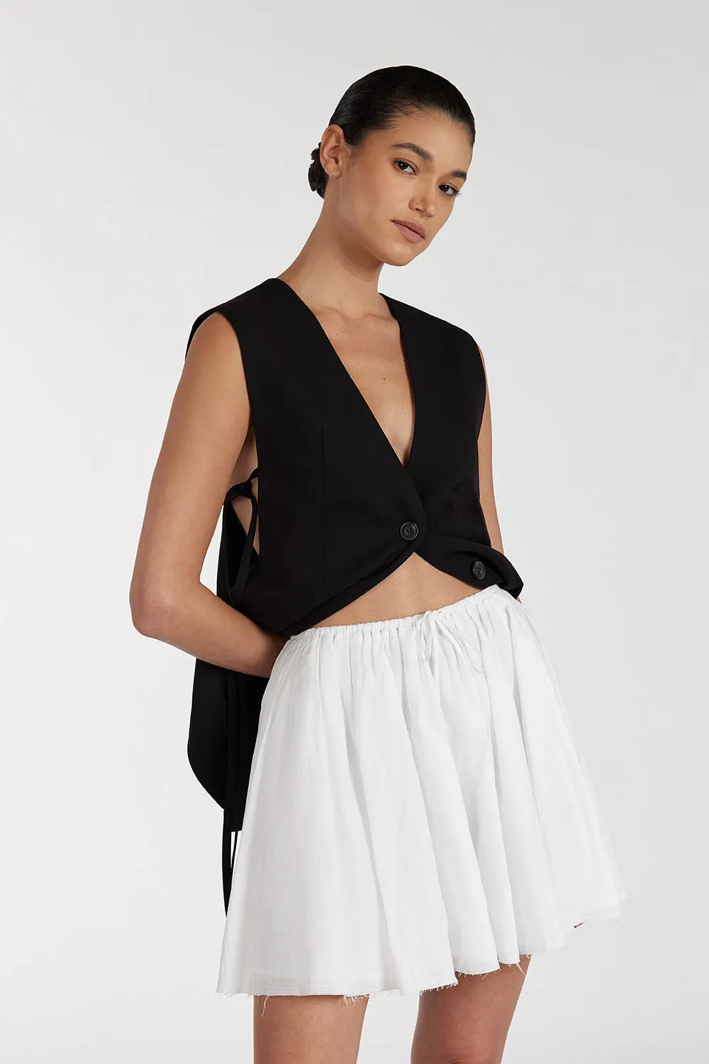 SIA WHITE DRAWSTRING MINI SKIRT