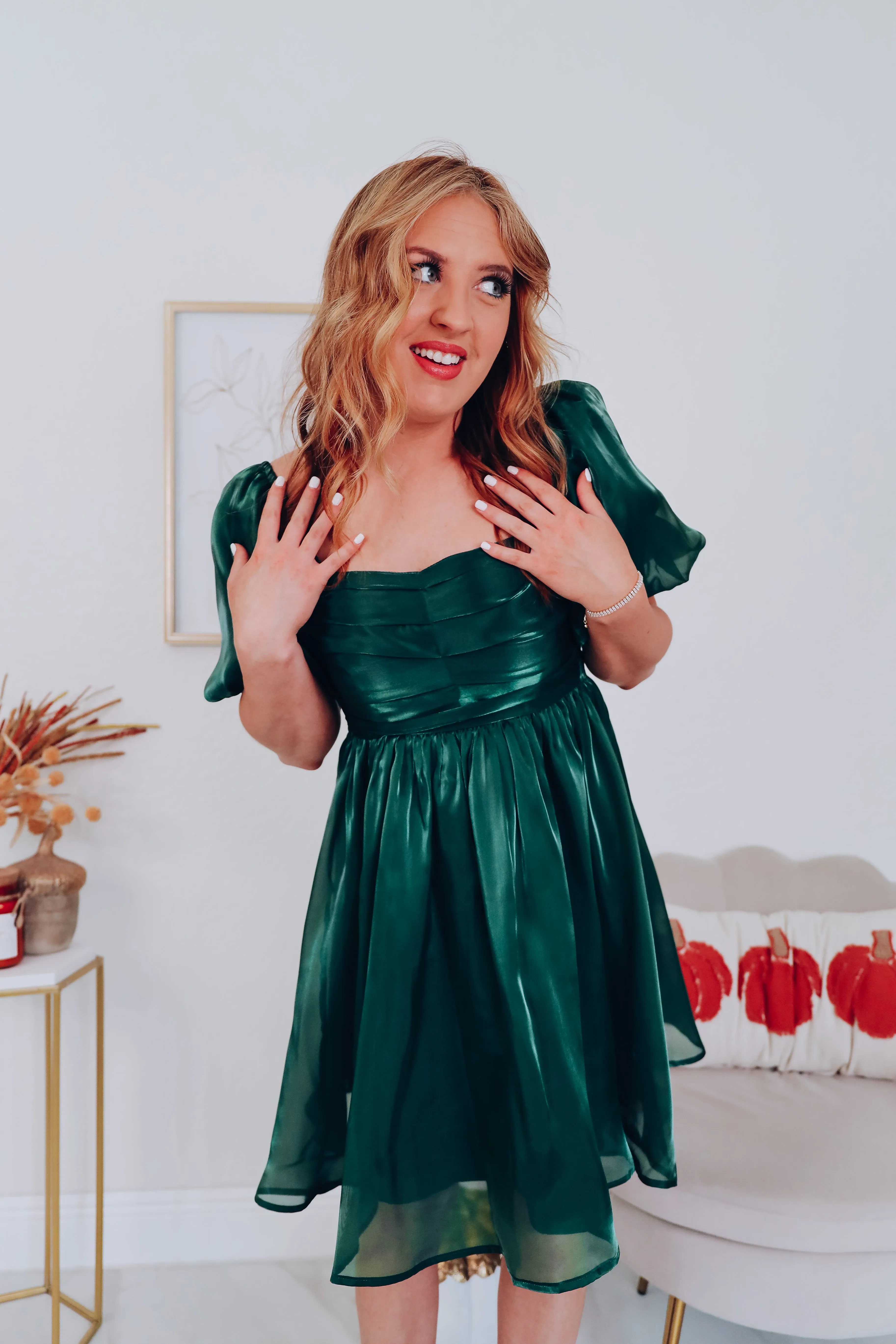 So Girly Iridescent Mini Dress - Green