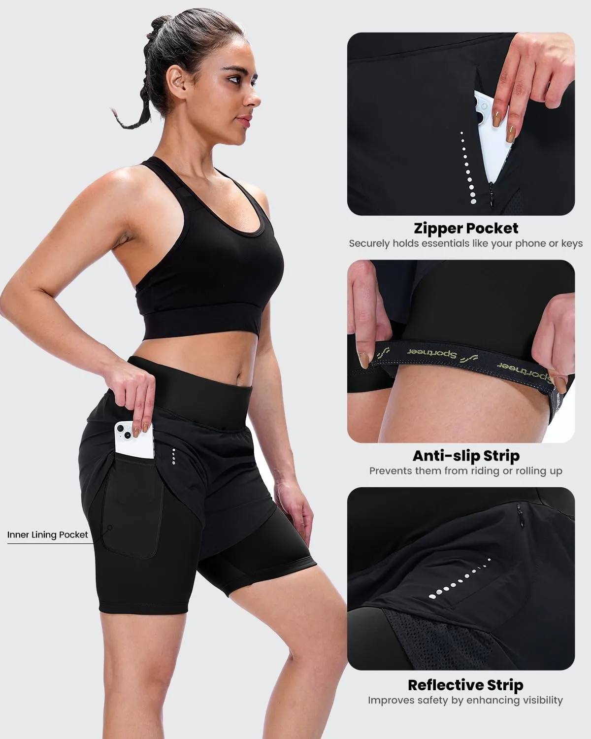 Sportneer Women Padded Bike Shorts - 4D Bicycle Cycling Shorts with 2 Zipper Pockets & Inner Pocket, Stylish and Comfortable