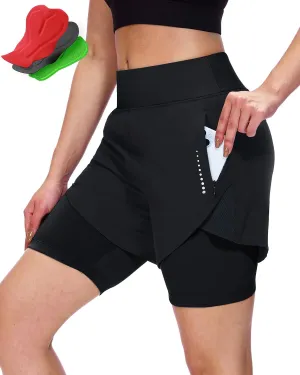 Sportneer Women Padded Bike Shorts - 4D Bicycle Cycling Shorts with 2 Zipper Pockets & Inner Pocket, Stylish and Comfortable