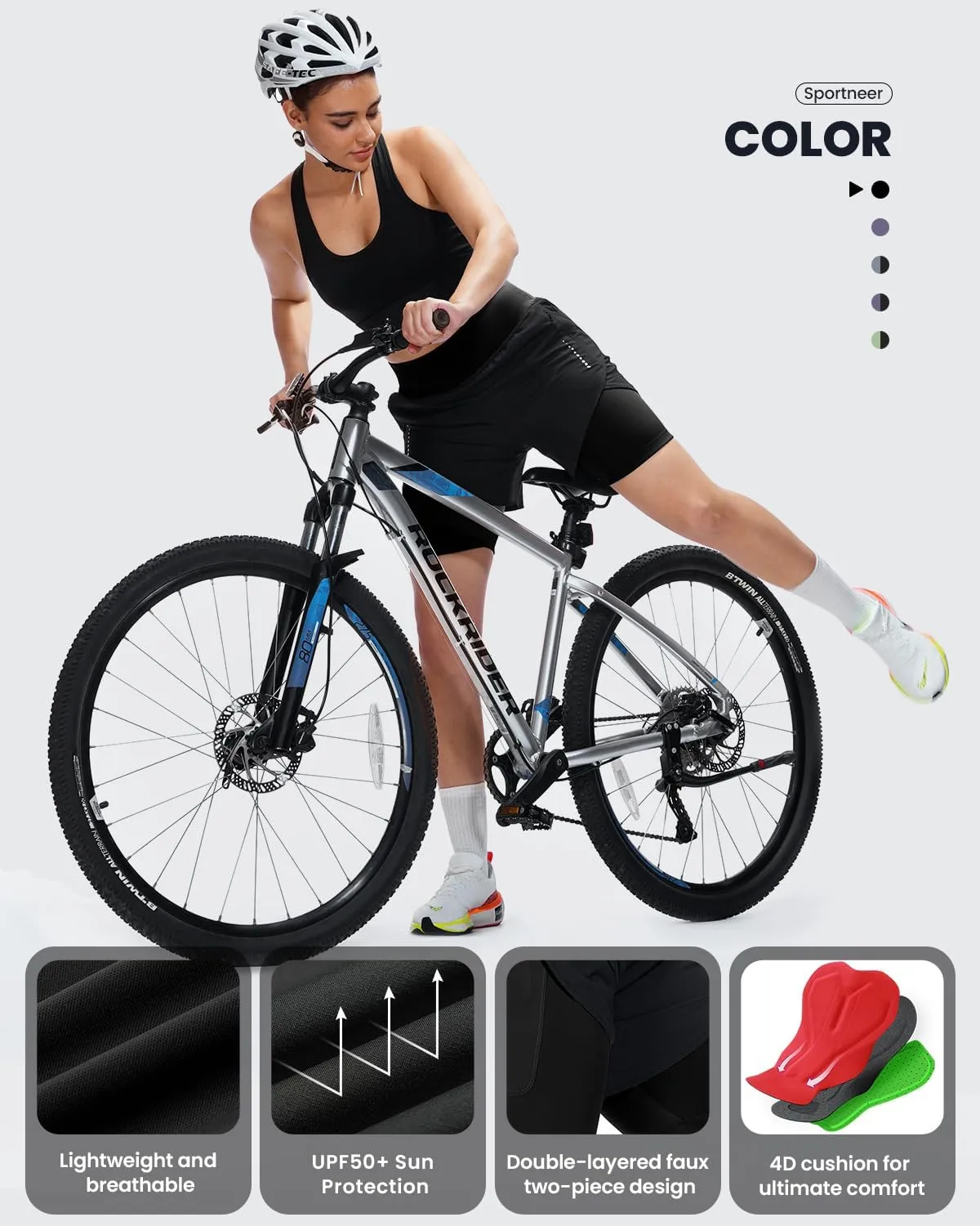 Sportneer Women Padded Bike Shorts - 4D Bicycle Cycling Shorts with 2 Zipper Pockets & Inner Pocket, Stylish and Comfortable