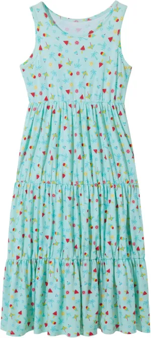 UNACOO Kids Girls 100% Cotton 1 or 2 Packs Sleeveless Long Maxi Tiered Dress (Age 3-12 Years)