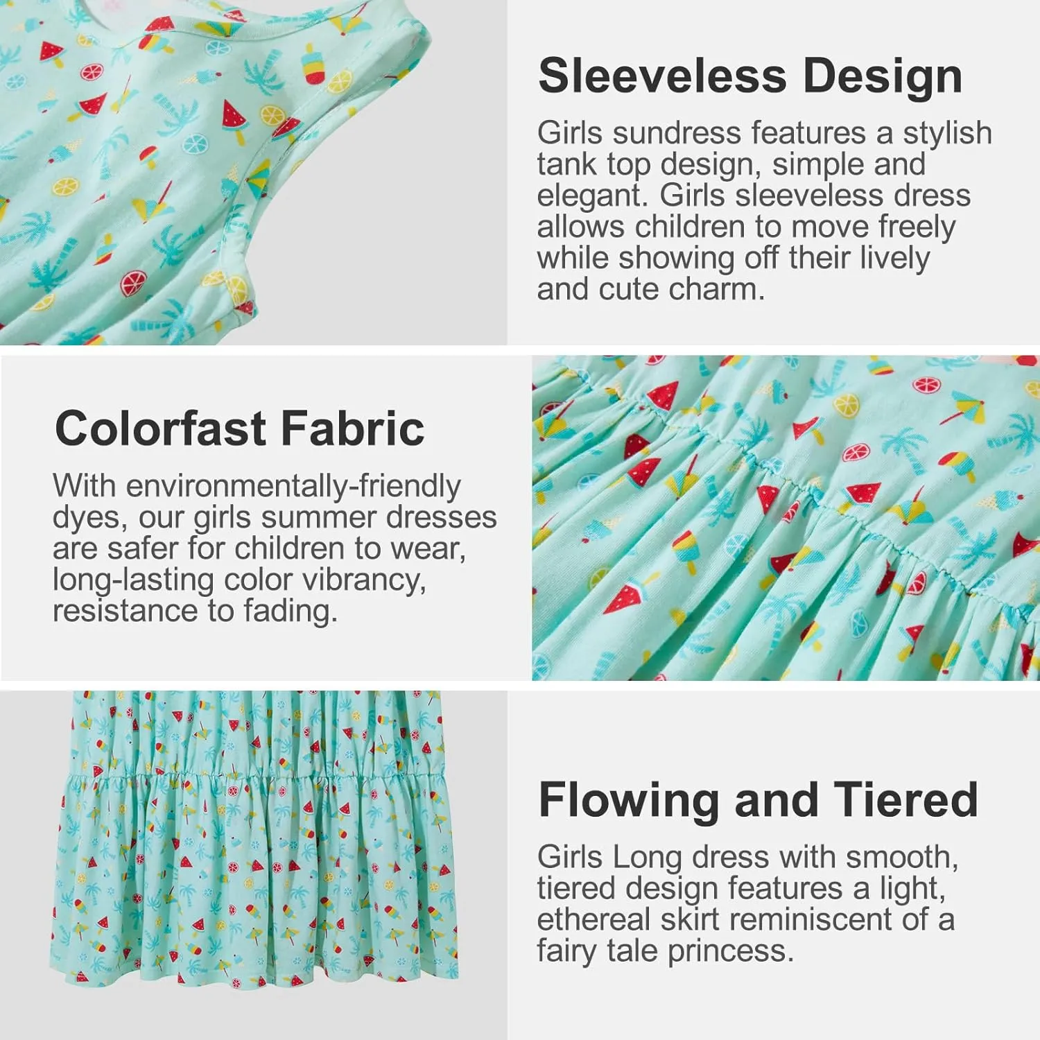 UNACOO Kids Girls 100% Cotton 1 or 2 Packs Sleeveless Long Maxi Tiered Dress (Age 3-12 Years)