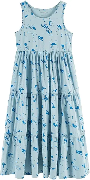 UNACOO Kids Girls 100% Cotton 1 or 2 Packs Sleeveless Long Maxi Tiered Dress (Age 3-12 Years)