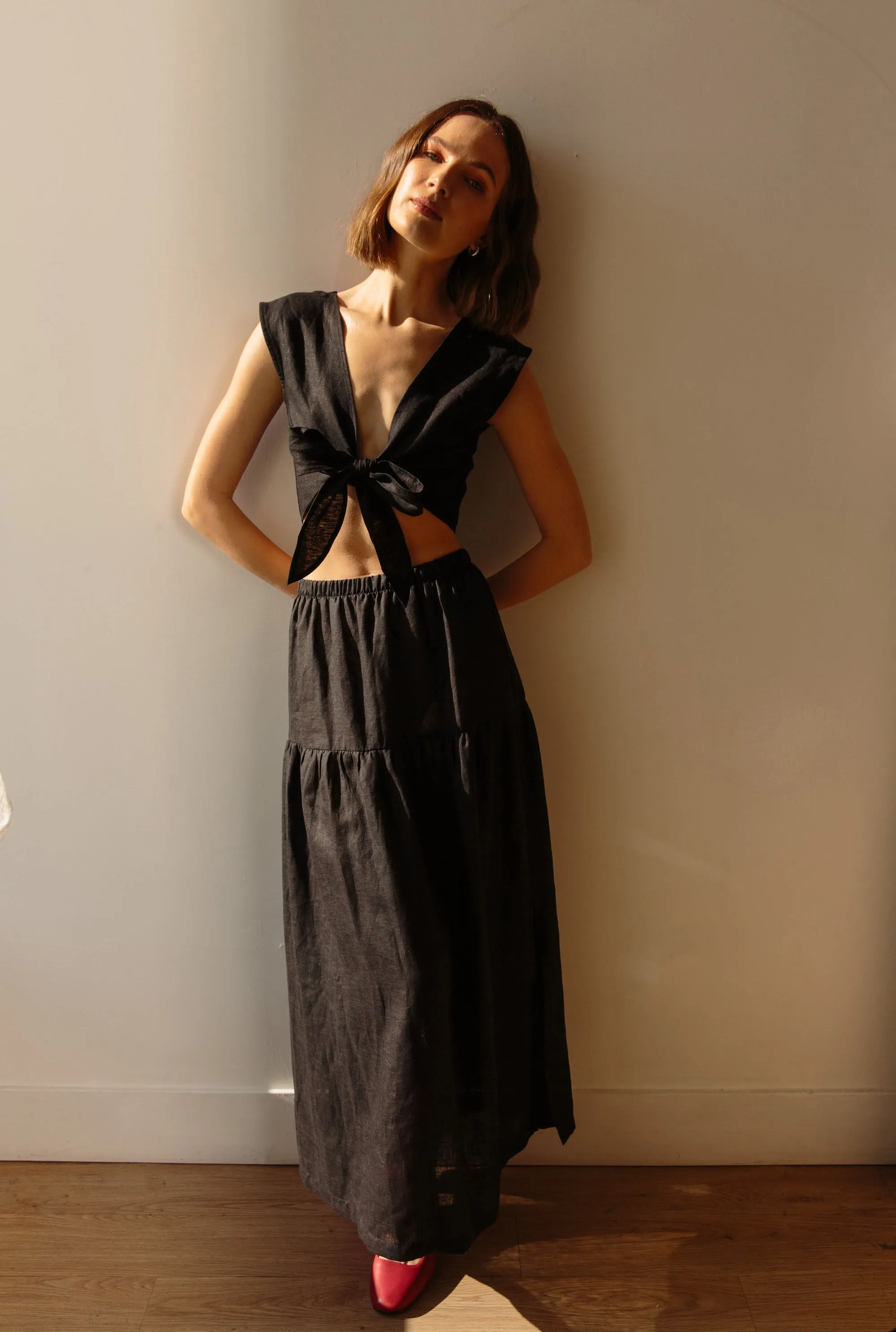 Valentina Top in Black Linen