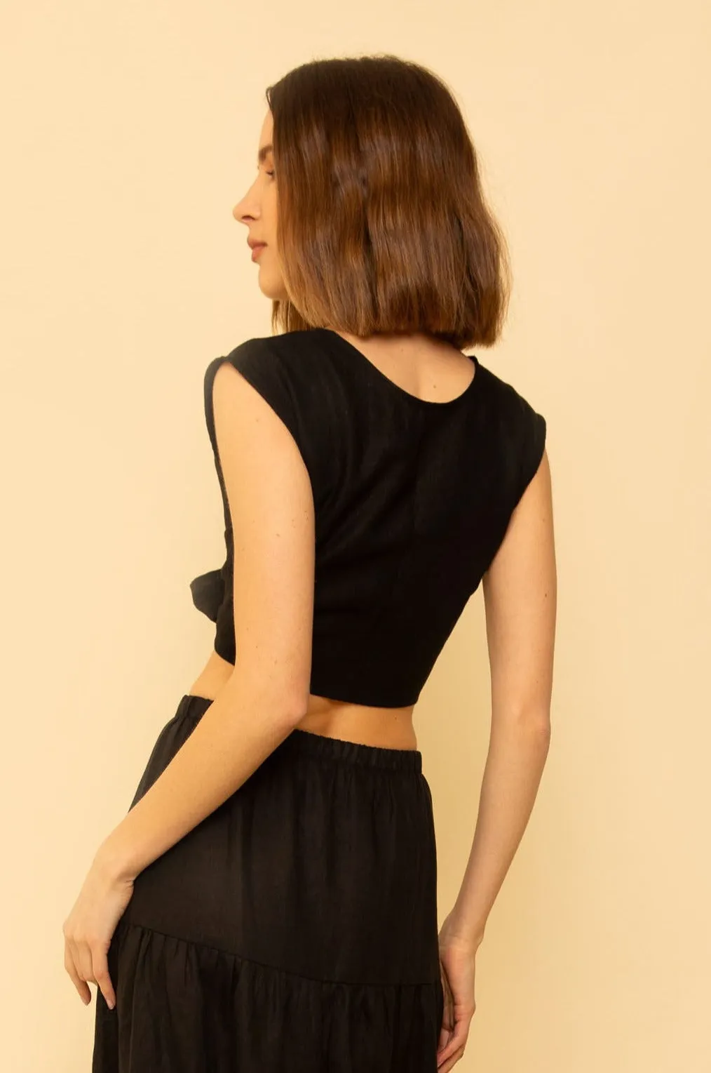 Valentina Top in Black Linen
