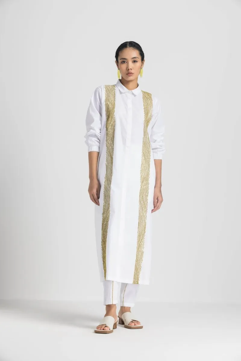 Wave Emb. Shirt Co-ord - White