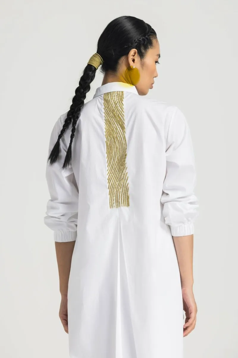 Wave Emb. Shirt Co-ord - White