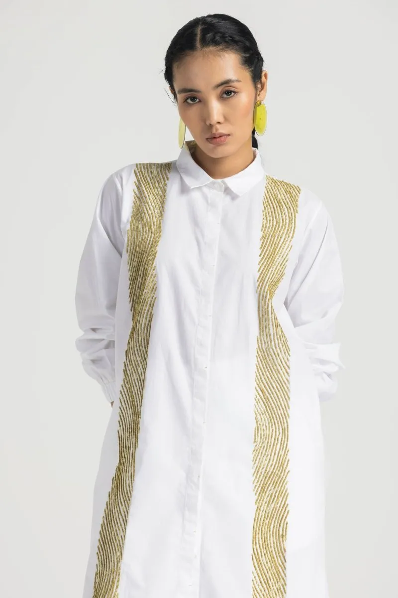 Wave Emb. Shirt Co-ord - White
