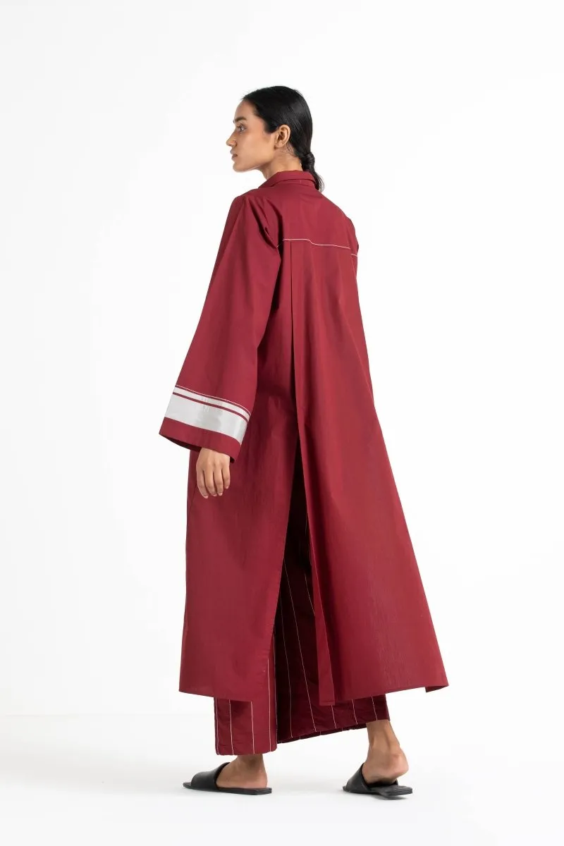 Wide Sleeve Panel Slit Shirt Co-ord Crimson Red