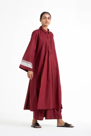 Wide Sleeve Panel Slit Shirt Co-ord Crimson Red