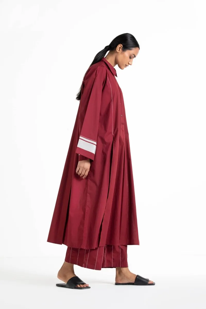 Wide Sleeve Panel Slit Shirt Co-ord Crimson Red