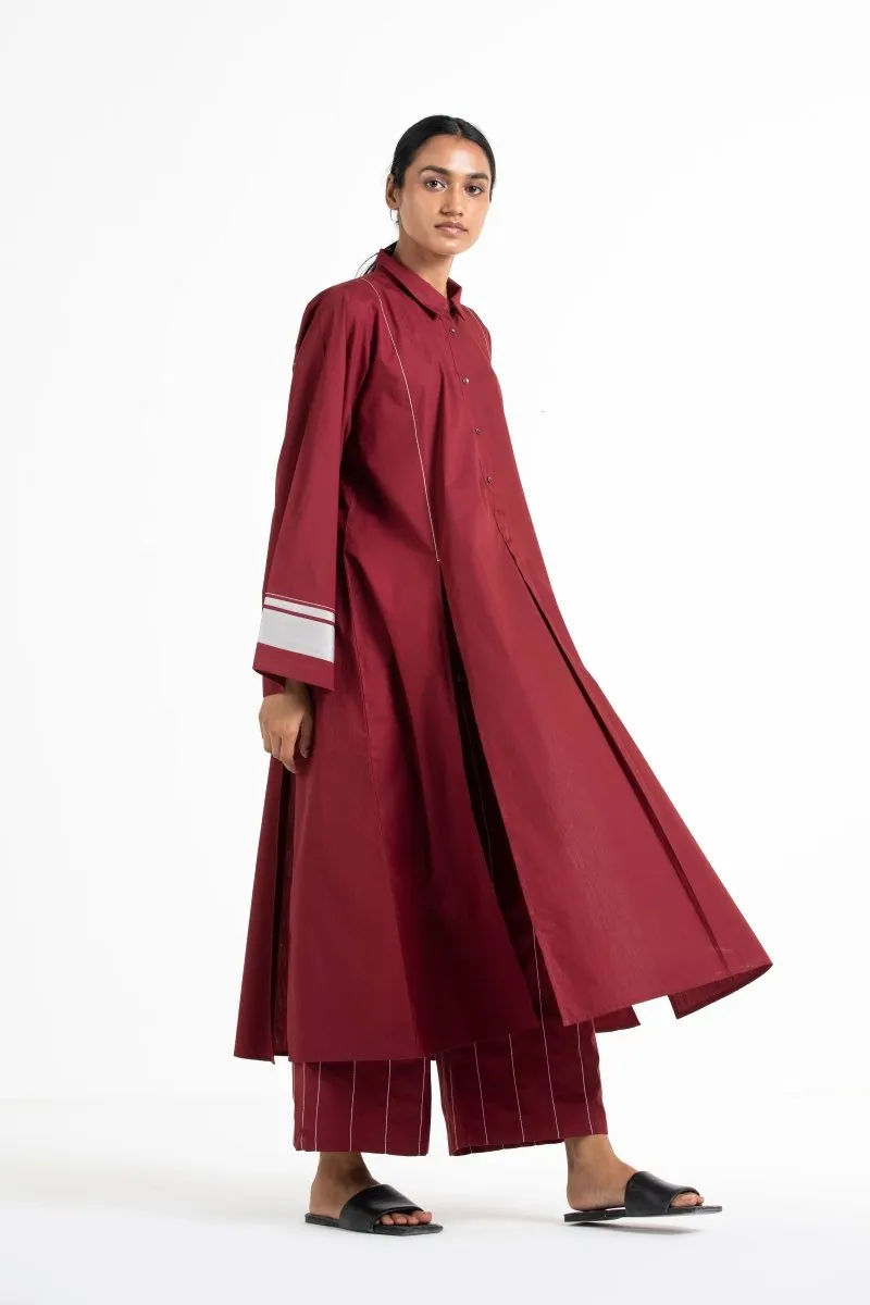 Wide Sleeve Panel Slit Shirt Co-ord Crimson Red