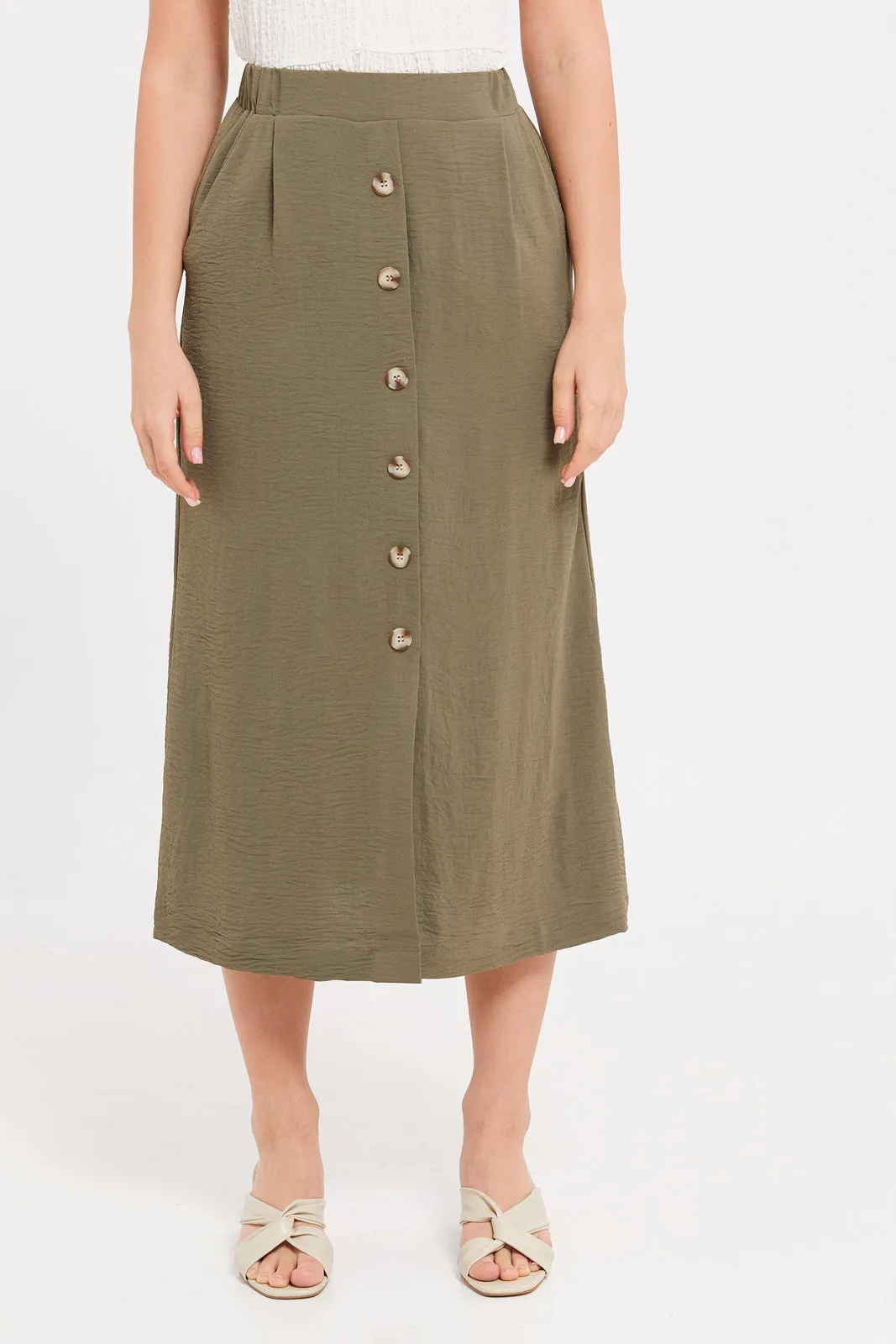 Women Olive Button Skirt