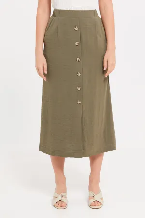 Women Olive Button Skirt