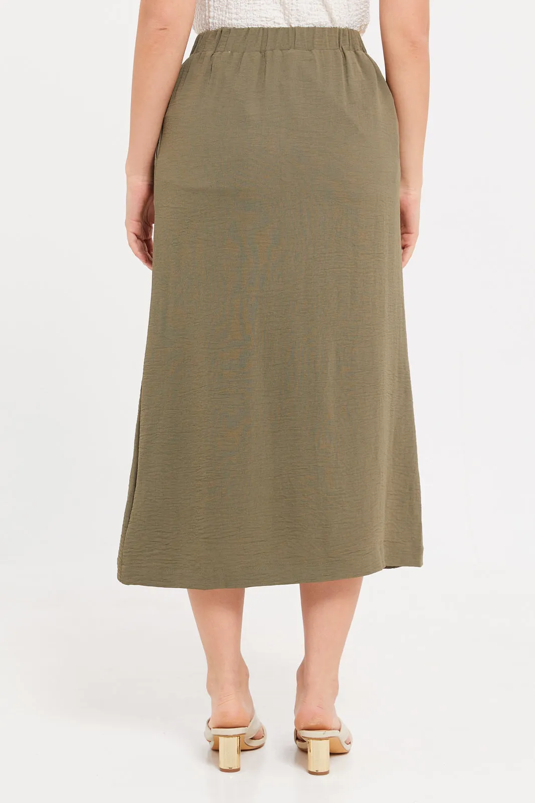 Women Olive Button Skirt