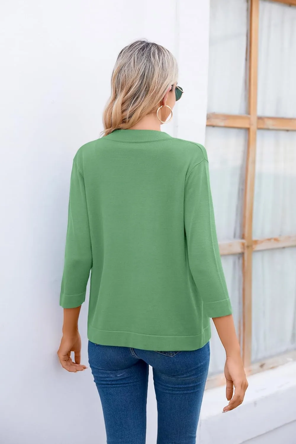 Women's 3/4 Sleeve Open Front Cropped Cardigan Sweater Elegant Shrugs for Women